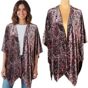 NWT World Market Burnout Velvet Kimono Cardigan One Size Brown Pink Whimsigoth